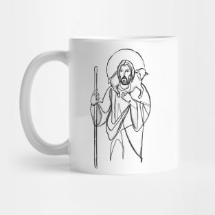 Jesus Christ Good Shepherd with sheep illustration Mug